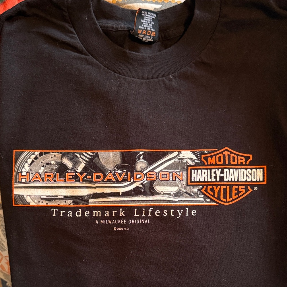 Harley-Davidson Black Tee with Orange and White Trademark Graphic